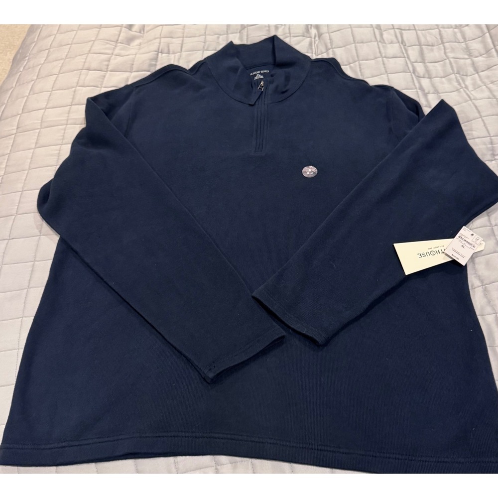NWT Lands End Lighthouse Mens XL Navy Blue Ribbed Quarter Zip Sweater Outdoor